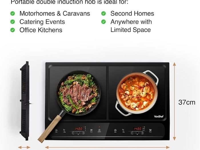 Double Induction Hob 2800W Portable Dual, Twin Plate Electric Table Top with LED Display, Built-In Timer, 10 Heat Settings 60-240 C - Black