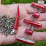 Vintage Red Fossilized Coral .925 Sterling Silver handcrafted Large Bali Bracelet and Red Coral Horn Pendant Necklace Image 3