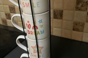 Set of 4 Mugs with a Wrought Iron Mug Stand