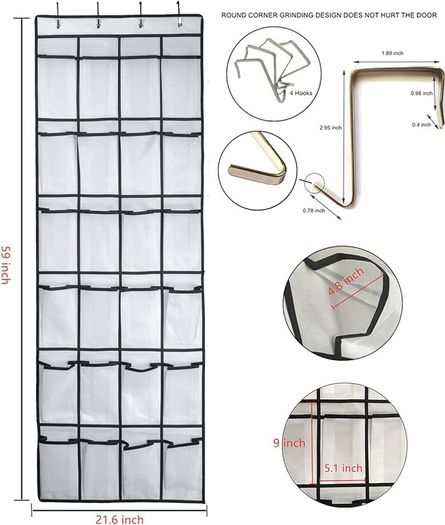 FREE SHIPPING Hanging Organiser Over the Door, Shoe Racks, Shoe Storage, 24 Large Mesh Pockets Storage hanger for Bedroom Bathroom Closet, 59 X 21.6, White