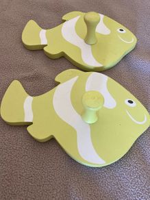 Two Wooden Fish Clothes Pegs.