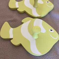 Two Wooden Fish Clothes Pegs.