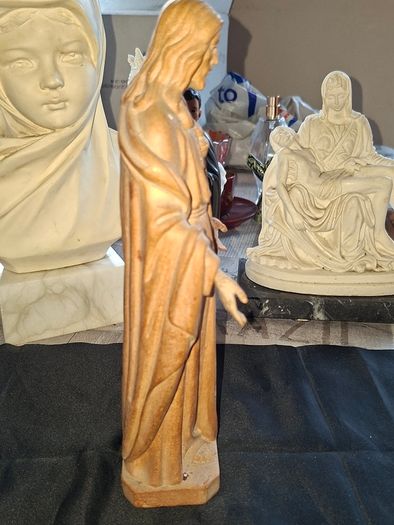Beautiful Old Sacred Heart of Jesus, Handcrafted Wooden Sculpture made by Conrad Moroder in Ortisei Italy., featuring a carved heart on the chest., Postage Available or Collection
