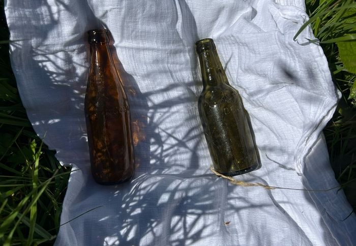 2  Vintage half pint glass Cork Advertising Bottles