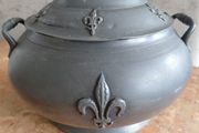 Antique French pewter Soup tureen with Fleurs de lys design 20cm
