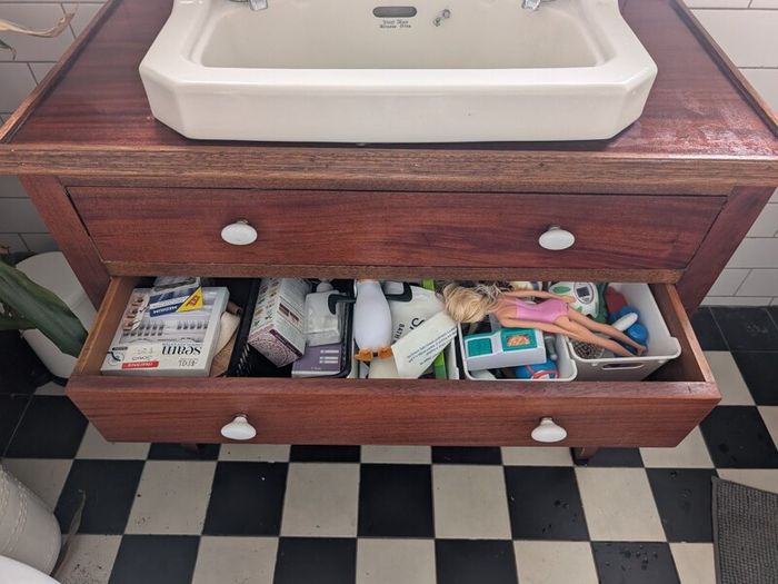 Vintage mahogany vanity and sink