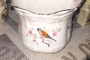 Brosnic Victoriana pattern Featuring a Bird and Floral design Ruffled or Scalloped Rim with Gold Trim Planter,