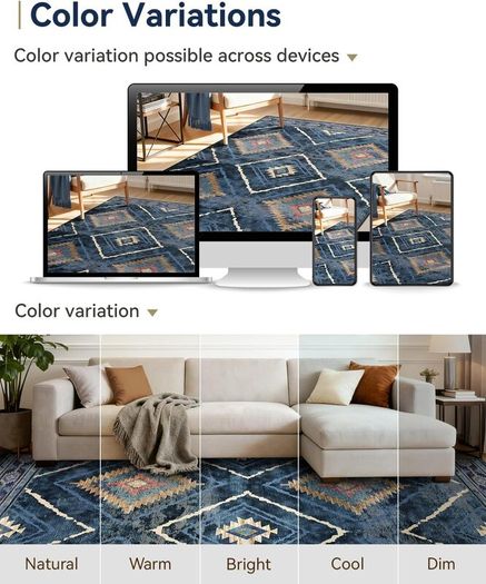 Machine Washable Rugs Living Room 120x180 cm, Kitchen Rugs Non Slip Washable, Soft Short Pile Vintage Blue Rugs for Bedroom, Moroccan Rug for Hallway, Diningroom, Blue