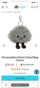 New JELLYCAT Amuseables Storm Cloud Bag Charm