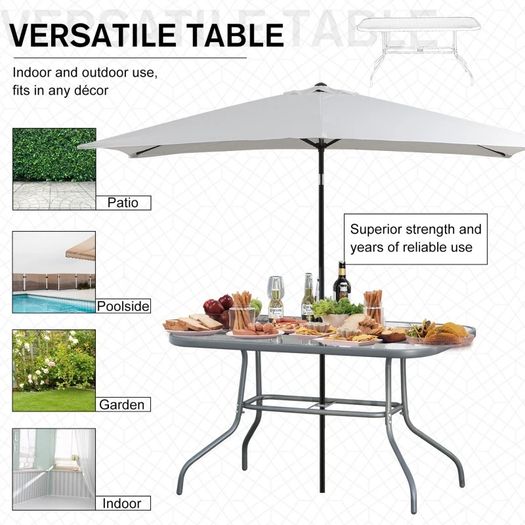 Aquatex Glass Garden Table Curved Metal Frame Parasol Hole 4 Legs Outdoor (FREE POSTAGE)