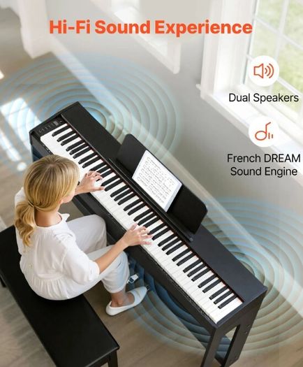 88-Key Fully Weighted Digital Piano with Furniture Stand, Triple Pedal & Wireless Connection