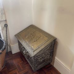 Large Vintage Slanted Brass Log Box or Turf Storage Chest