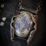 Antique Patinated Copper Wrapped Purple Labradorite Crystal on a Chunky Copper Chain Necklace Image 3