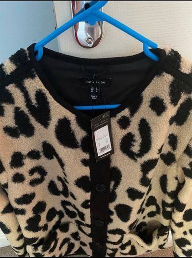 New Look Cream Leopard Print Borg Textured Jacket