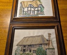 2 Crochet Country House Pictures in Frames