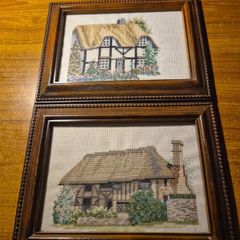 2 Crochet Country House Pictures in Frames