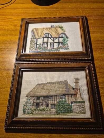 2 Crochet Country House Pictures in Frames