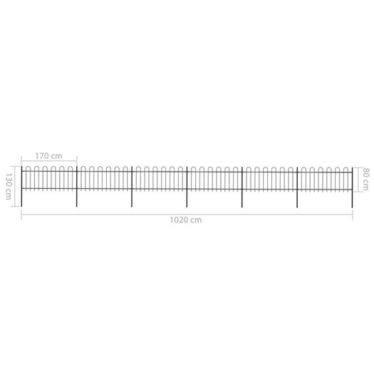 Garden Fence with Hoop Top Steel 10.2x0.8 m Black