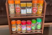 Vintage Wooden Two Tier Counter or Wall Hanging Spice Rack
