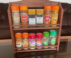 Vintage Wooden Two Tier Counter or Wall Hanging Spice Rack