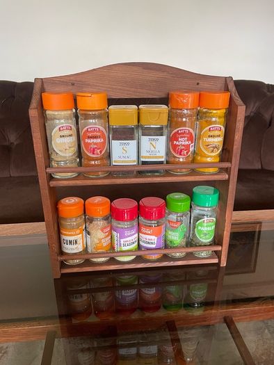 Vintage Wooden Two Tier Counter or Wall Hanging Spice Rack