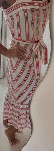 KARL LAGERFIELD Paris striped nautrical belted midi with gold tone button Sz 8 US (Fit 12UK) - Rrp 335 (New)