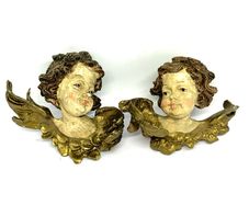 Vintage Hand Painted Pair Of Putto Heads