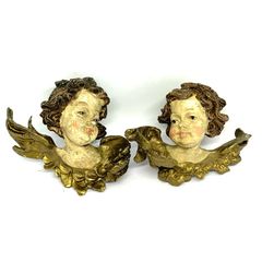 Vintage Hand Painted Pair Of Putto Heads