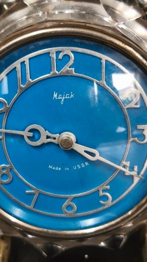 Vintage Majak Desk Clock Soviet Crystal Glass Clock USSR Mechanical Wind Up 1970s Not Working Parts Repair