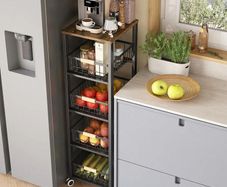 5 Tier Kitchen Storage Trolley, Pull Out Fruit Basket Stand, Vegetable Storage Rack On Wheelsy, Kitchen tall trolley with Wheels, Chefs Trolle(40cm 30cm 107cm black)