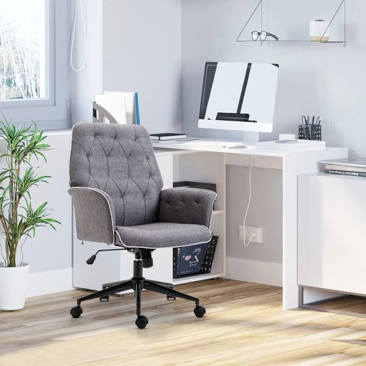 Linen Office Chair, Mid Back Computer Desk Chair with Adjustable Height, Grey