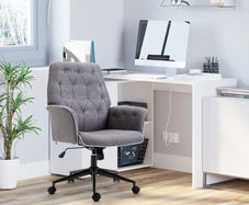 Linen Office Chair, Mid Back Computer Desk Chair with Adjustable Height, Grey