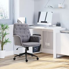Linen Office Chair, Mid Back Computer Desk Chair with Adjustable Height, Grey