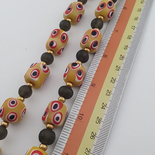Antique Venetian African Style Thousand Eyes & Black Glass Beads Necklace