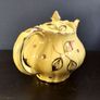 Vintage Arthur Wood Teapot and Matching Milk Creamer in a Gilt Pattern of Leaves and Spots on a Sunshine/Banana Yellow Glazed Background, in the Prince Shape Image 5