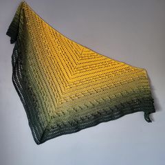 Handmade crochet triangle shawl wrap. Green and yellow ombre lacy shawl