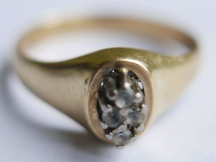 Vintage 14K White Yellow Gold  Diamond Wedding Engagement  Ring size P1/2 - 3,6g