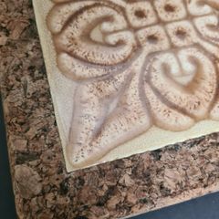 Vintage, 70s, Ceramic Tile Cork Trivet, Hot Pot Stand,  Decorative Floral Design