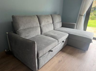Grey Reversible Corner Sofa Bed with Storage