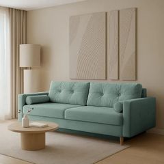 Sofa Bed. Sleeping fuction with Storage container. Comfortable sleep for your guests. High quality materials. Great condition. Decorative pillows included.
