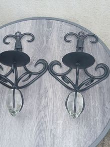Pair of Wrought Iron/Crystal Candle Holder