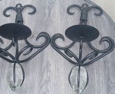 Pair of Wrought Iron/Crystal Candle Holder