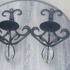 Pair of Wrought Iron/Crystal Candle Holder