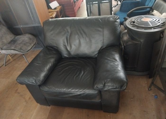 black leather  2 seater and chair free delivery