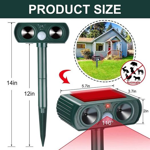 Ultrasonic Solar Cat Dog Repellent Fox Pest Scarer Deterrent Repeller Garden
