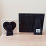 Two freestanding glazed photo frames;  white ceramic heart-shaped picture frame &  Art Deco style dual picture frame Image 2