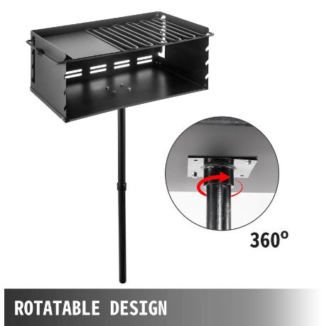 25x17 Inch Charcoal Grill Heavy Duty BBQ Single Post w/ Cooking Grate Adjustable Park-Style Camping Outdoor