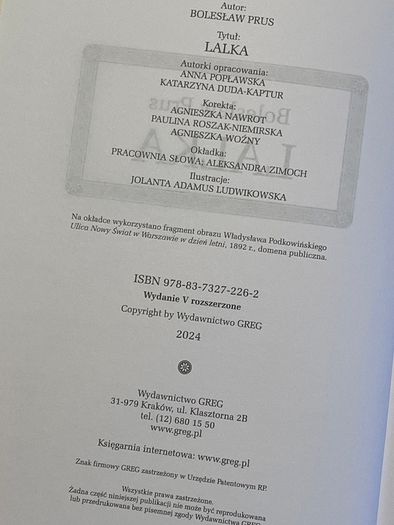 Lalka Boleslaw Prus ksiazka lektura szkolna