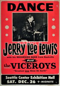 Jerry Lee Lewis The Viceroys  Seattle 1964 Concert Poster A3 size repro..