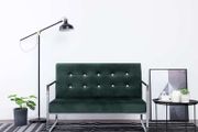 2-Seater Sofa with Armrests Dark Green Chrome and Velvet